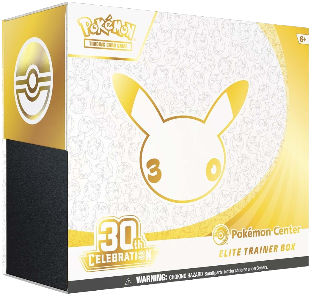 Pokémon Center 30th Celebration Elite Trainer Box, gesloten doos in driekwart aanzicht, vrijstaand